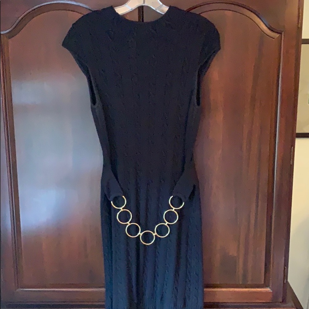 Milly black cable knit dress with gold chain belt